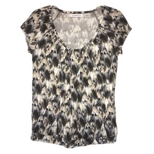 LIZ CLAIBORNE Scoop Neck Short Cap Sleeve Abstract Watercolor Top Womens Size S
